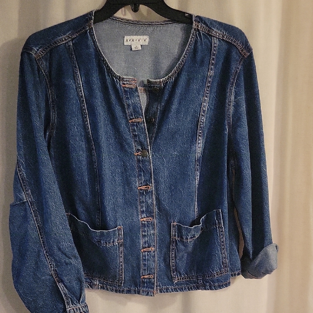 Ava & Viv Dark Blue Denim Button-Front Jacket